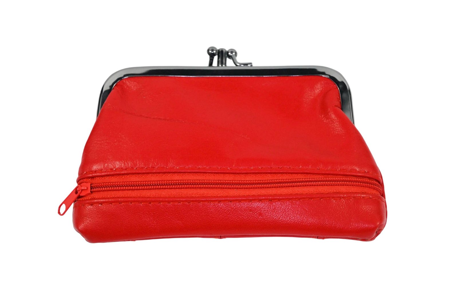 3941: Classic Kiss-Lock Coin Purse in Soft Nappa Leather - Frame Pouch with Zip Pocket - Image 2