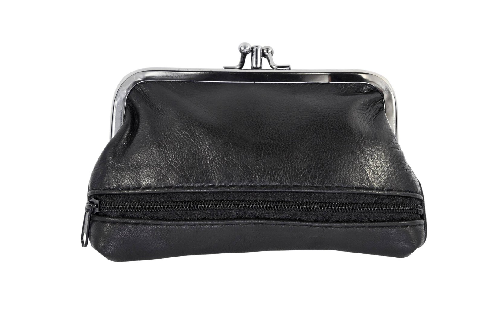 3941: Classic Kiss-Lock Coin Purse in Soft Nappa Leather - Frame Pouch with Zip Pocket