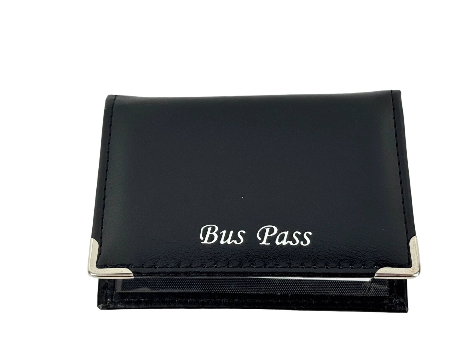 1051:PVC Leather Bus Pass Holder with Zipper Coin Pocket - Bifold Travel & ID Card Wallet with Double Sided Clear Window