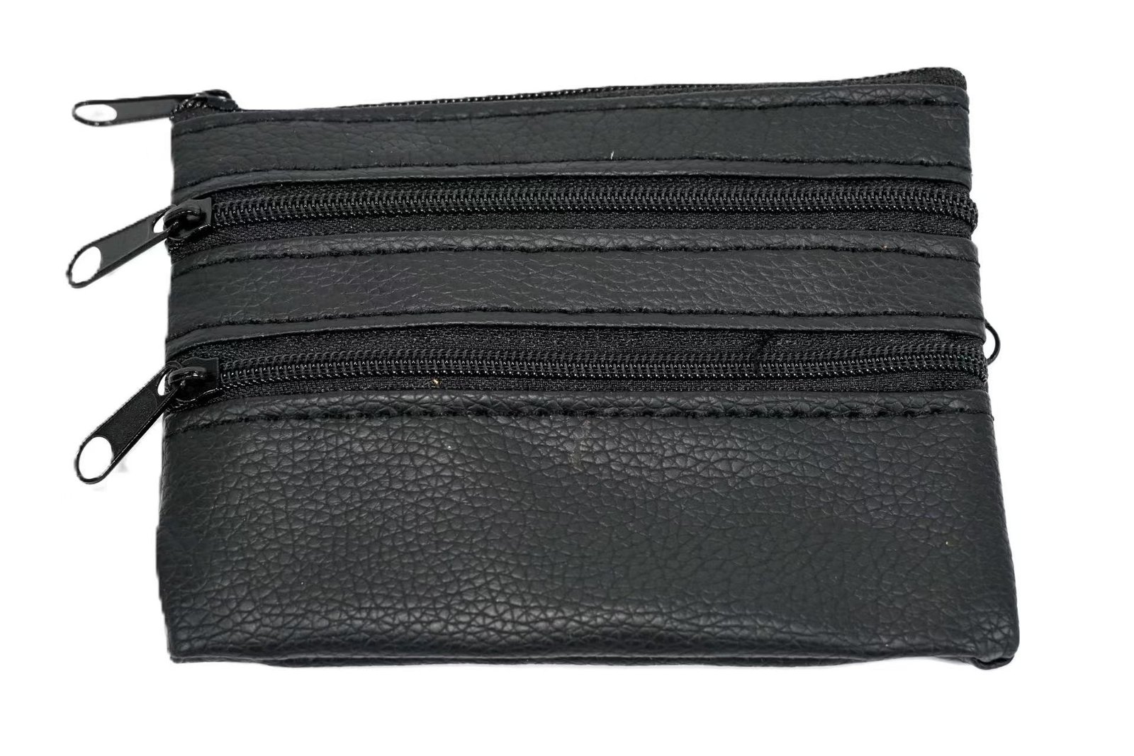 6051 | Ultra-Mini Pebbled PU Leather Triple Zipper Coin Pouch
