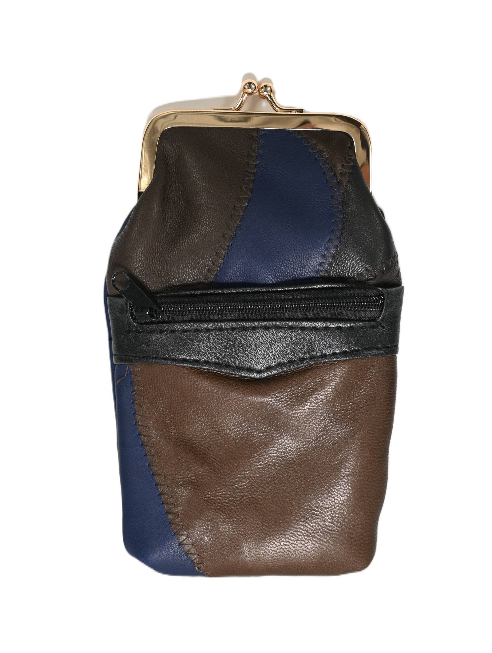 1164 | Slim Vertical Cowhide Patchwork Kiss-Lock Pouch - Image 2