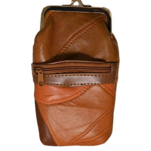 1164 | Slim Vertical Cowhide Patchwork Kiss-Lock Pouch