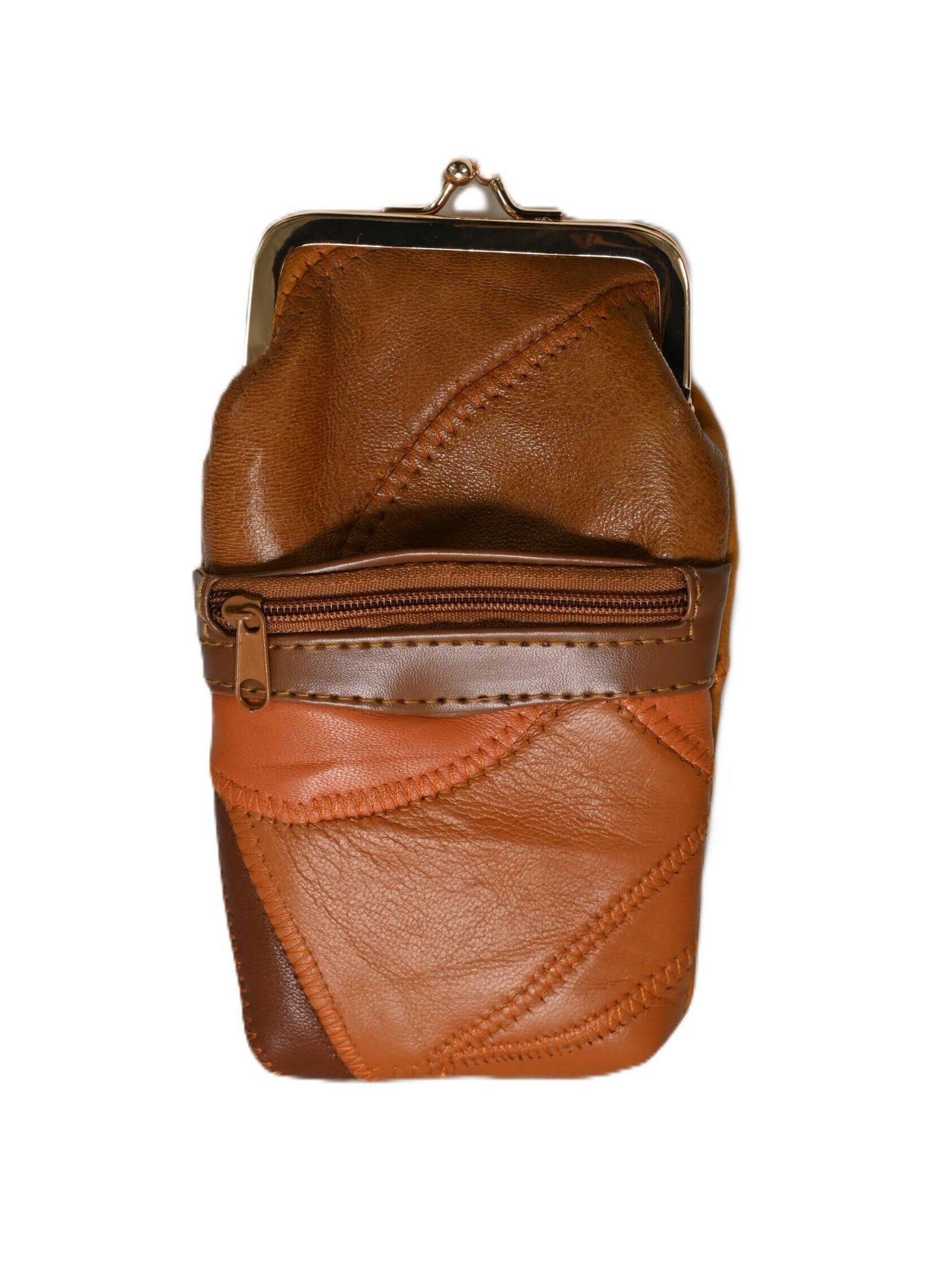 1164 | Slim Vertical Cowhide Patchwork Kiss-Lock Pouch