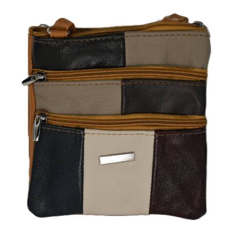 6673 | Premium Slim Cowhide Patchwork Multi-Zipper Shoulder Bag