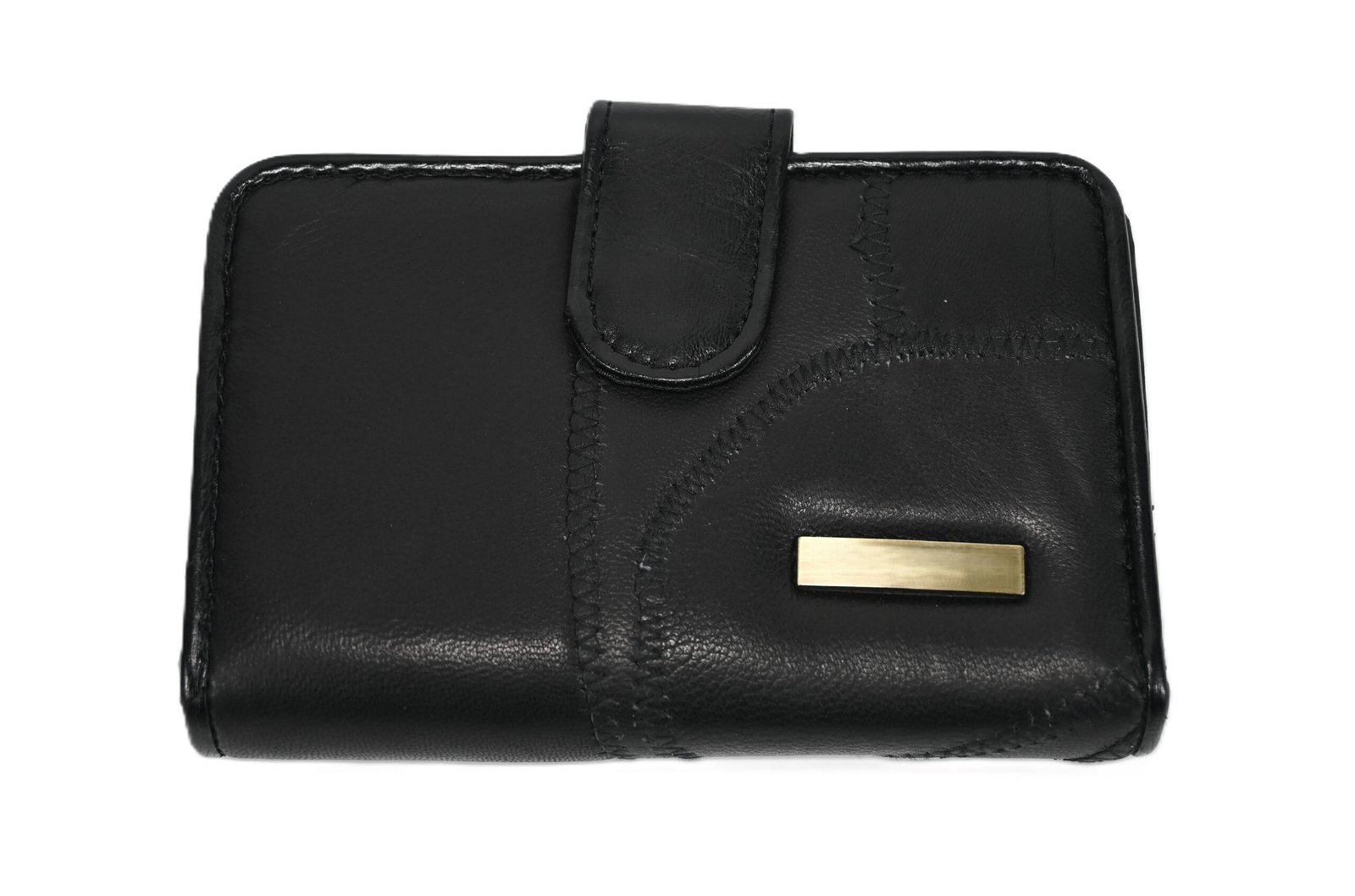 8664 | Genuine Cowhide Patchwork Snap Button Compact Wallet