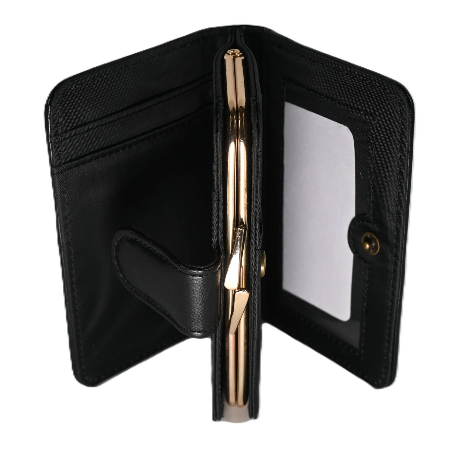 8664 | Genuine Cowhide Patchwork Snap Button Compact Wallet - Image 4