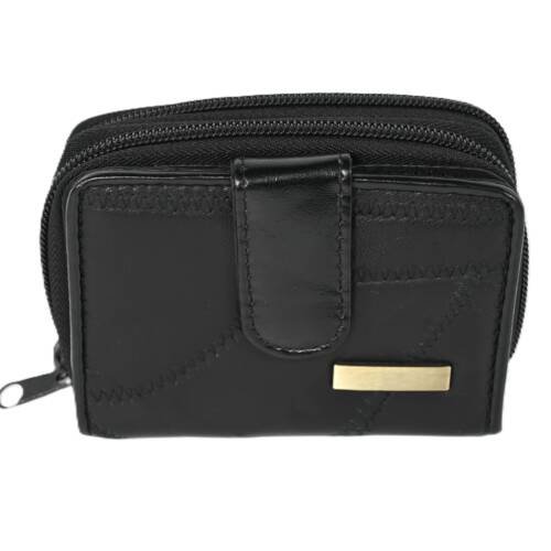 2164 | Artisan Cowhide Patchwork Double Zipper Card Wallet