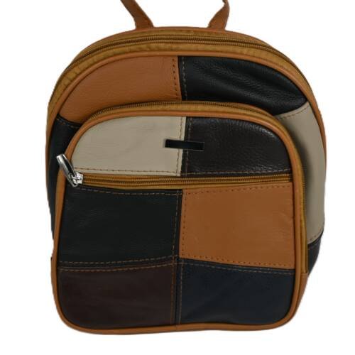 3283 | Cowhide Patchwork Multi-Pocket Handcrafted Small Backpack