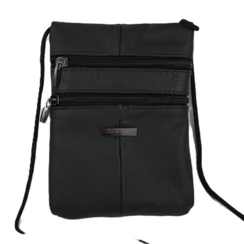 7300 | Genuine Cowhide Slim Vertical Crossbody Multi-Zipper Phone Pouch