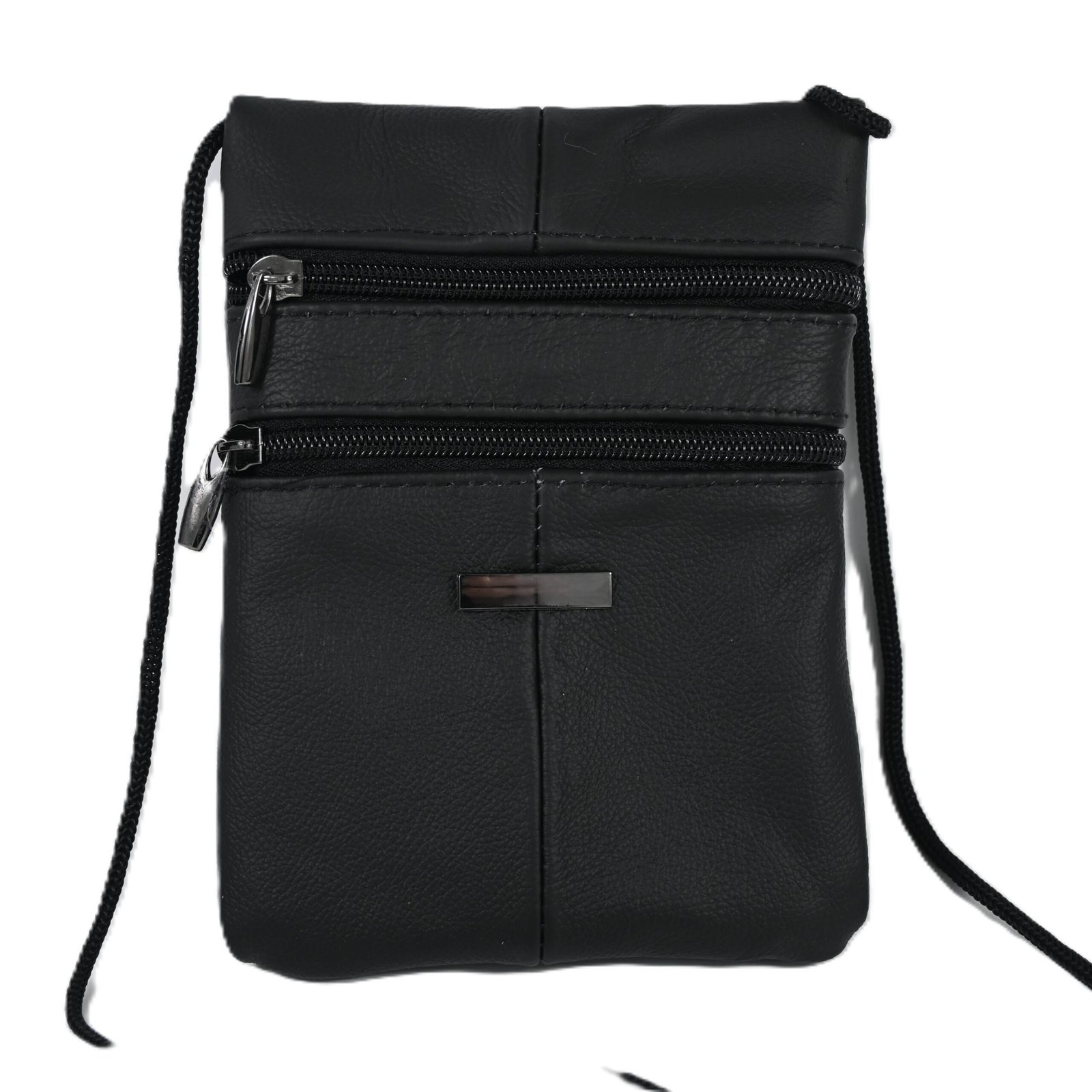 7300 | Genuine Cowhide Slim Vertical Crossbody Multi-Zipper Phone Pouch