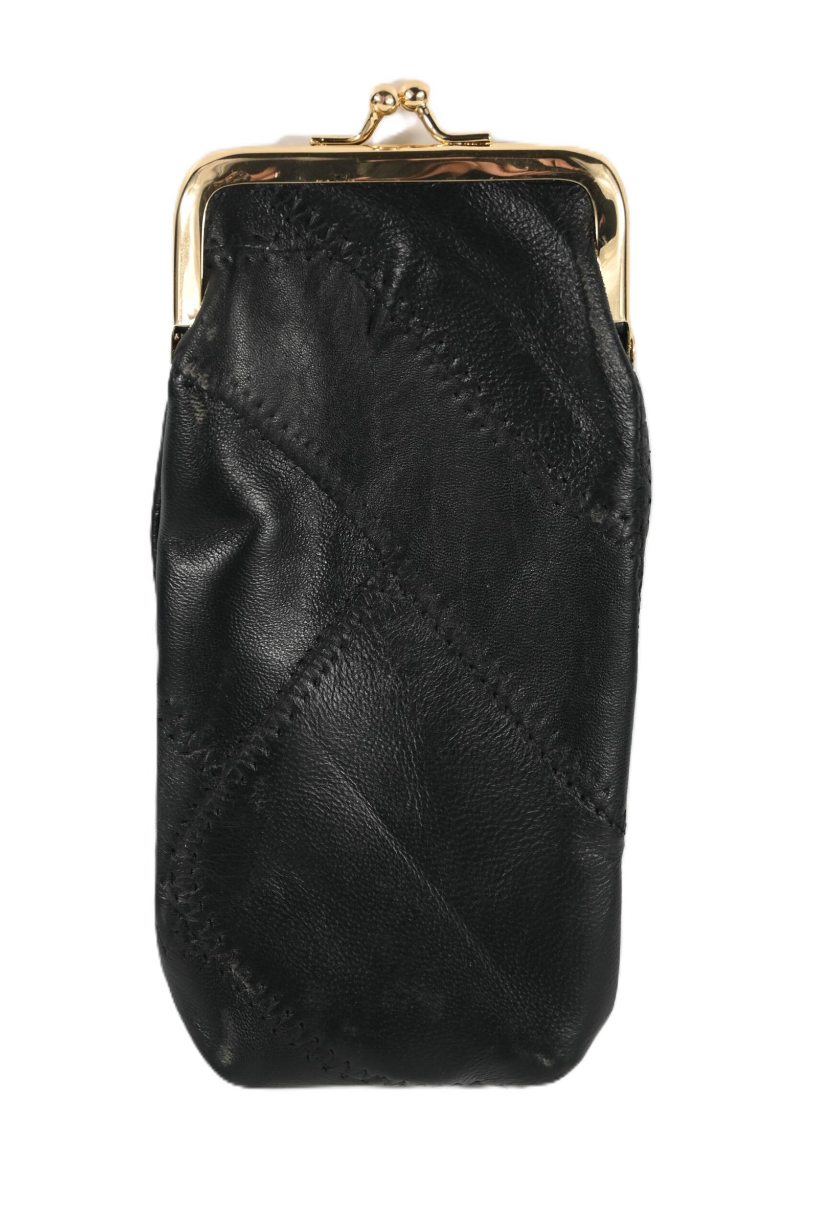 1764 | Slim Genuine Cowhide Patchwork Kiss-Lock Long Pouch