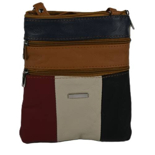 2383 | Slim Genuine Cowhide Patchwork Multi-Zipper Shoulder Bag